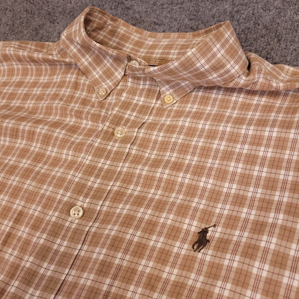 Ralph Lauren Classic Fit Button Down Mens Shirt 2XL XXL Brown Plaid Cotton